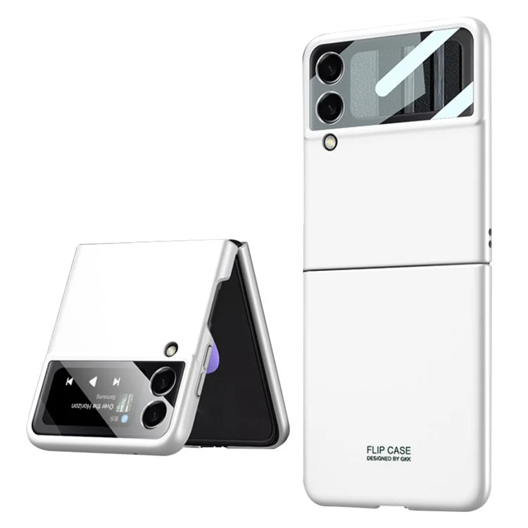 GKK Ultra-dino PC Hard PC Cubierta de Caja Con Protector de Pantalla Posterior de Vidrio Templado Para Samsung Galaxy Z Flip3 5G - Plata