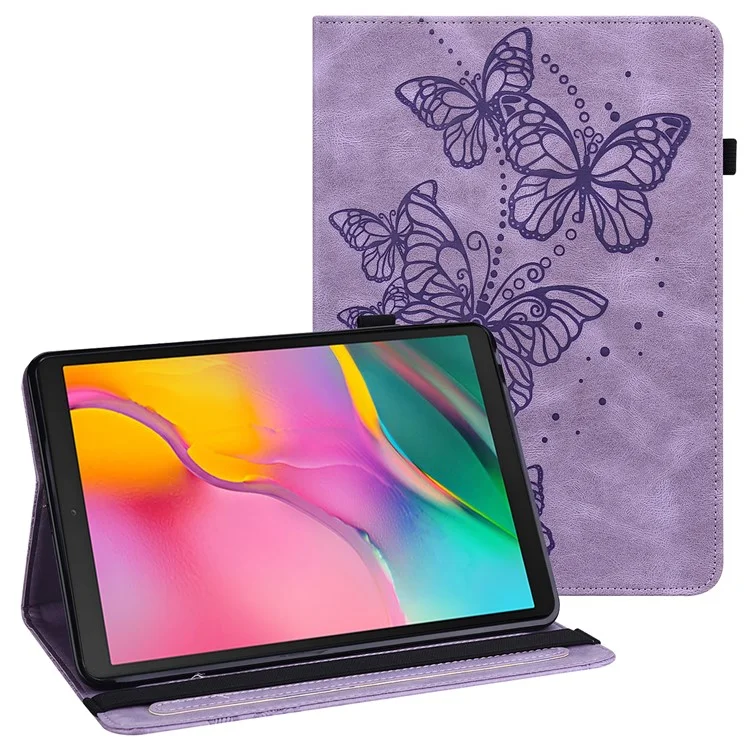 Imprinting Butterflies Pattern PU Leather Tablet Stand Case Shell with Card Holder for Samsung Galaxy Tab A7 Lite 8.7-inch - Purple