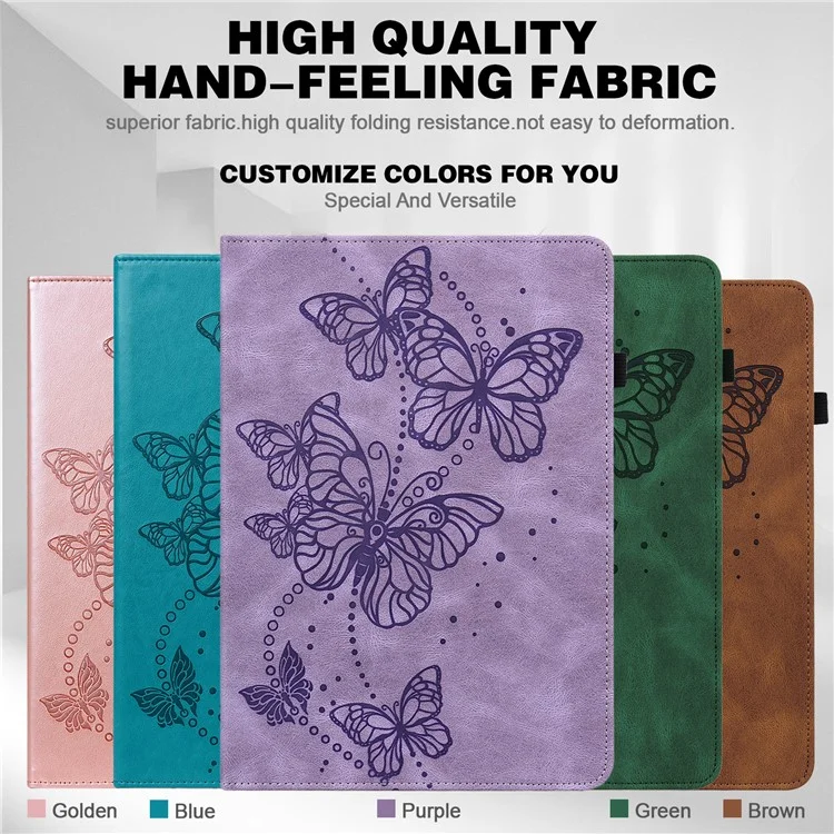 Imprinting Butterflies Full Protection PU Leather Tablet Cover Case with Card Holder for Samsung Galaxy Tab S6 Lite (2020) / (2022) / (2024) - Purple