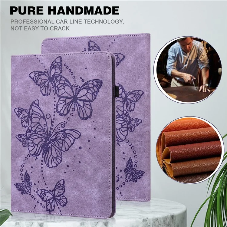 Imprinting Butterflies Full Protection PU Leather Tablet Cover Case with Card Holder for Samsung Galaxy Tab S6 Lite (2020) / (2022) / (2024) - Purple