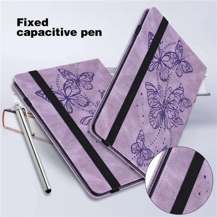 Imprinting Butterflies Full Protection PU Leather Tablet Cover Case with Card Holder for Samsung Galaxy Tab S6 Lite (2020) / (2022) / (2024) - Purple