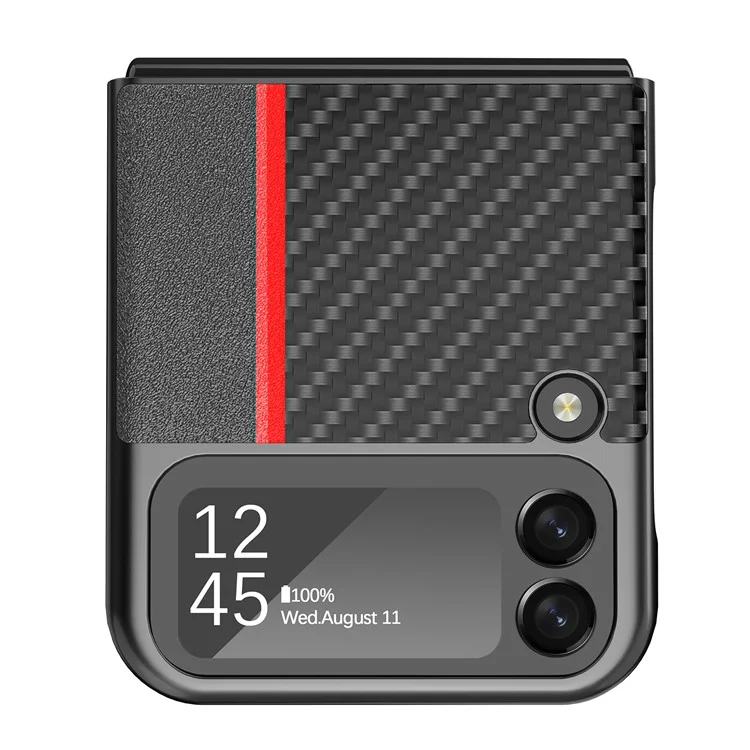 Étui de protection en PC enduit de cuir PU avec texture en fibre de carbone pour Samsung Galaxy Z Flip3 5G - Noir