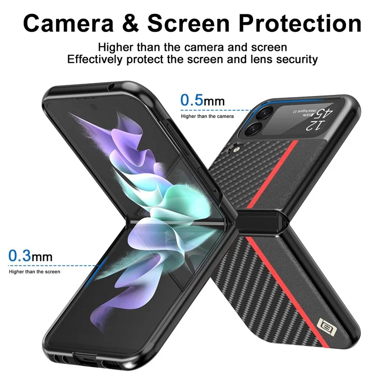 Étui de protection en PC enduit de cuir PU avec texture en fibre de carbone pour Samsung Galaxy Z Flip3 5G - Noir