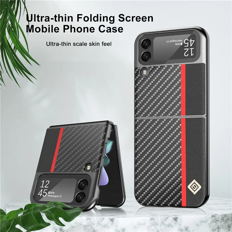 Étui de protection en PC enduit de cuir PU avec texture en fibre de carbone pour Samsung Galaxy Z Flip3 5G - Noir