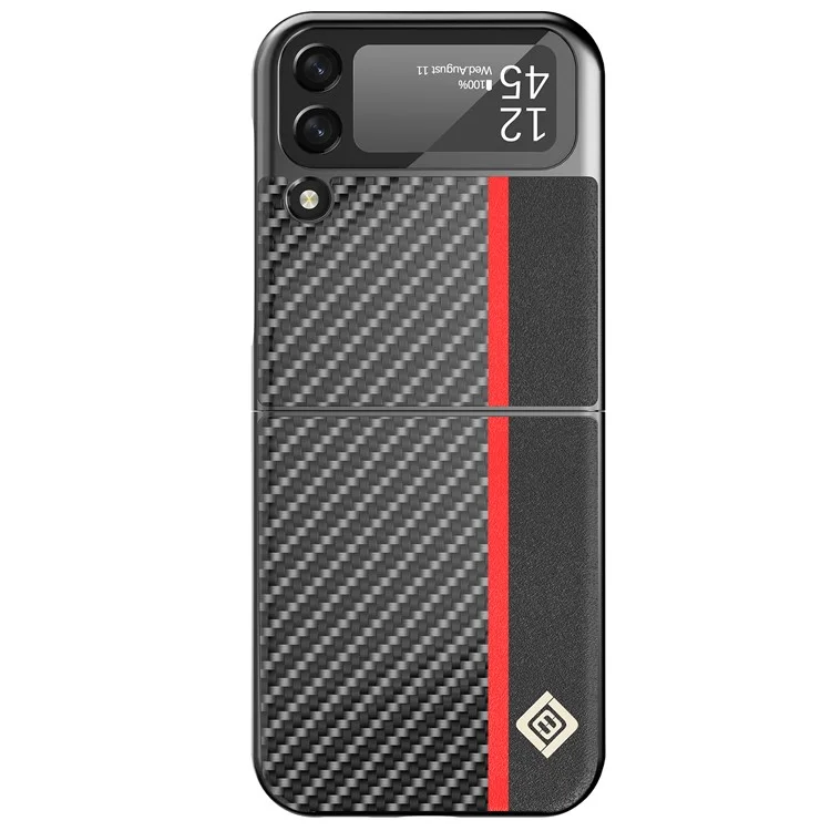 Étui de protection en PC enduit de cuir PU avec texture en fibre de carbone pour Samsung Galaxy Z Flip3 5G - Noir