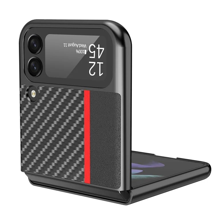 Étui de protection en PC enduit de cuir PU avec texture en fibre de carbone pour Samsung Galaxy Z Flip3 5G - Noir