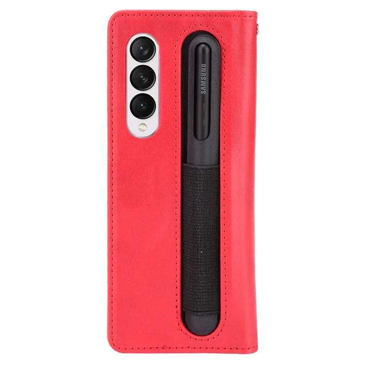 Para Samsung Galaxy Z Fold3 5G Retro Surface Surfured Pen Slot Tobo Telephone Telephone - Rojo