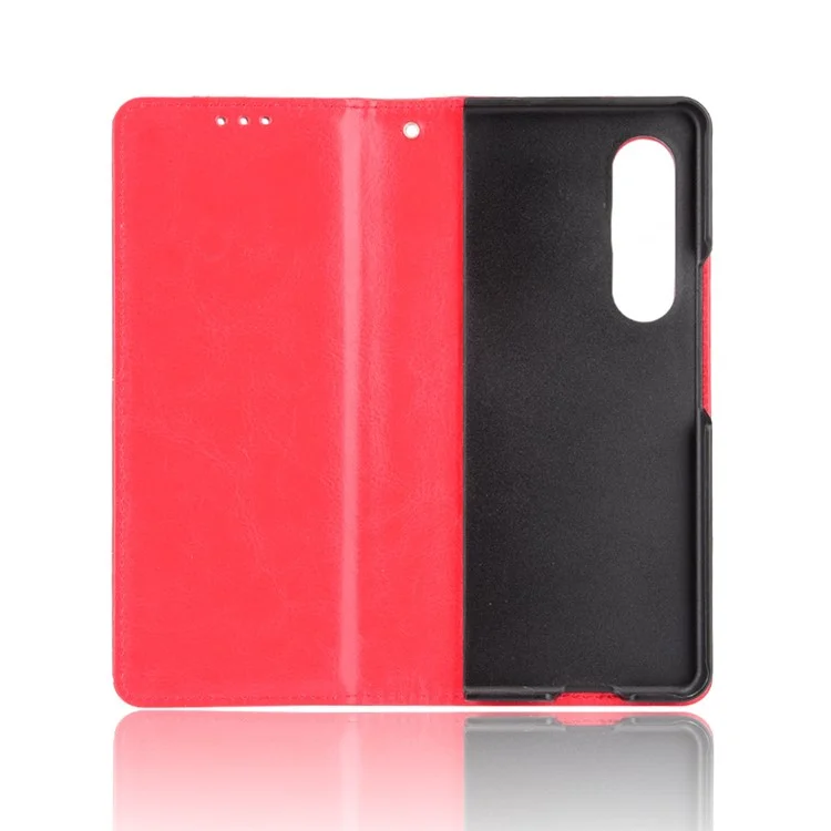 Para Samsung Galaxy Z Fold3 5G Retro Surface Surfured Pen Slot Tobo Telephone Telephone - Rojo