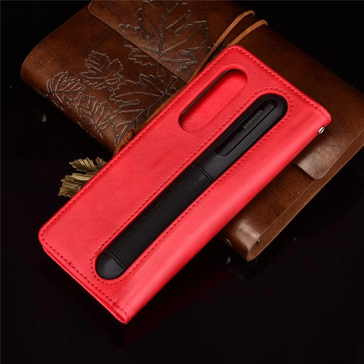 Para Samsung Galaxy Z Fold3 5G Retro Surface Surfured Pen Slot Tobo Telephone Telephone - Rojo