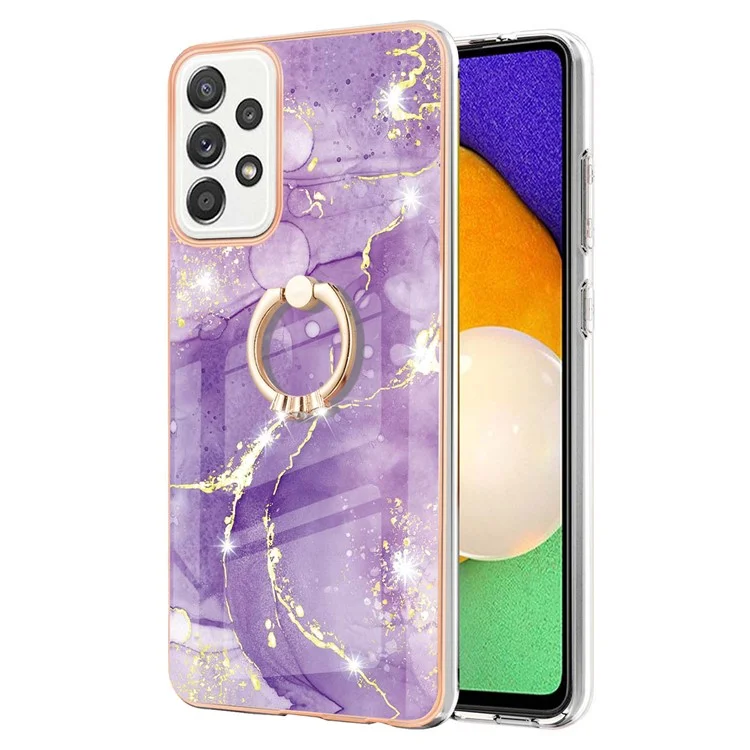 Case with Ring Kickstand Marble Pattern Electroplating TPU Back Cover for Samsung Galaxy A52 4G / 5G / A52s 5G - Purple 002