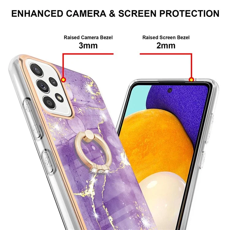 Case with Ring Kickstand Marble Pattern Electroplating TPU Back Cover for Samsung Galaxy A52 4G / 5G / A52s 5G - Purple 002