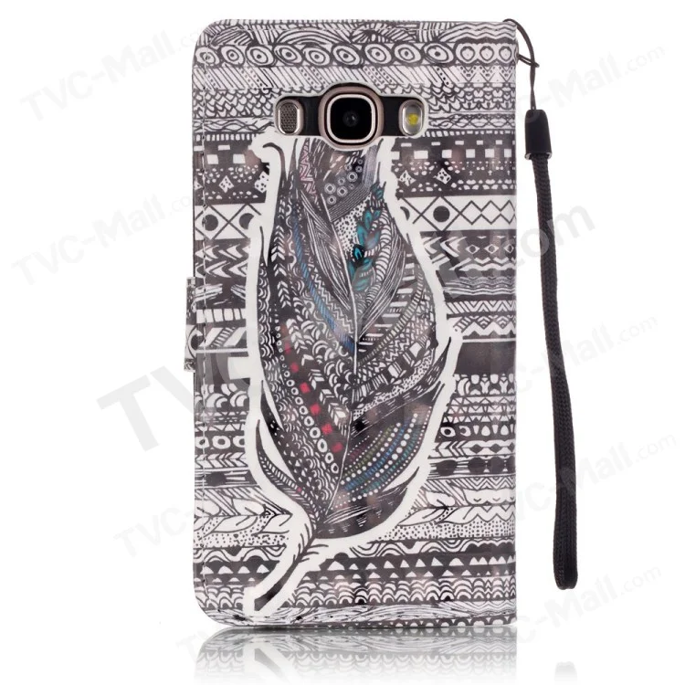 Patterned Wallet Leather Stand Case for Samsung Galaxy J5 (2016) J510 - Tribal Pattern and Feather