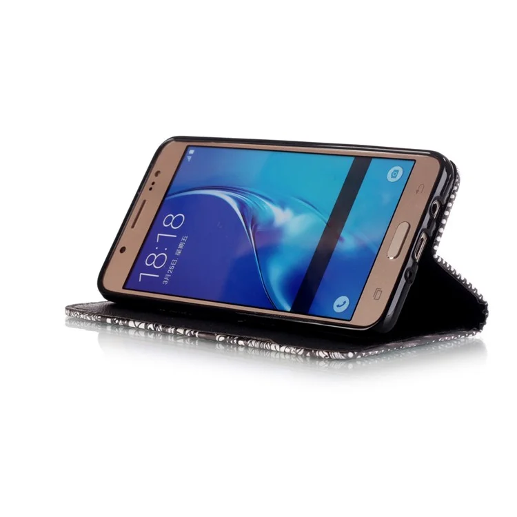 Patterned Wallet Leather Stand Case for Samsung Galaxy J5 (2016) J510 - Tribal Pattern and Feather