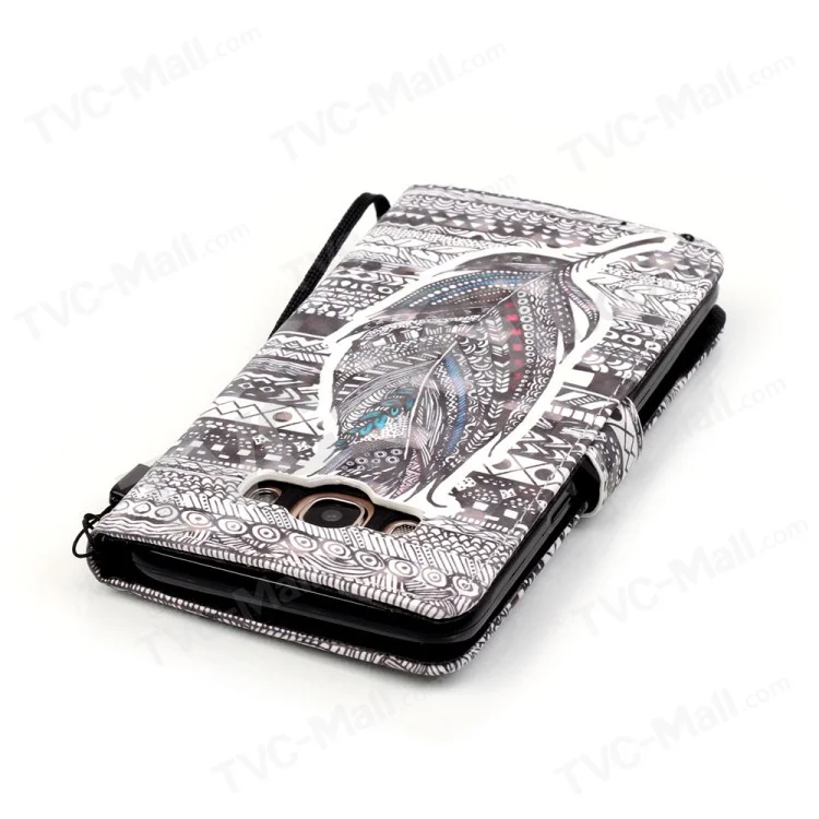 Patterned Wallet Leather Stand Case for Samsung Galaxy J5 (2016) J510 - Tribal Pattern and Feather