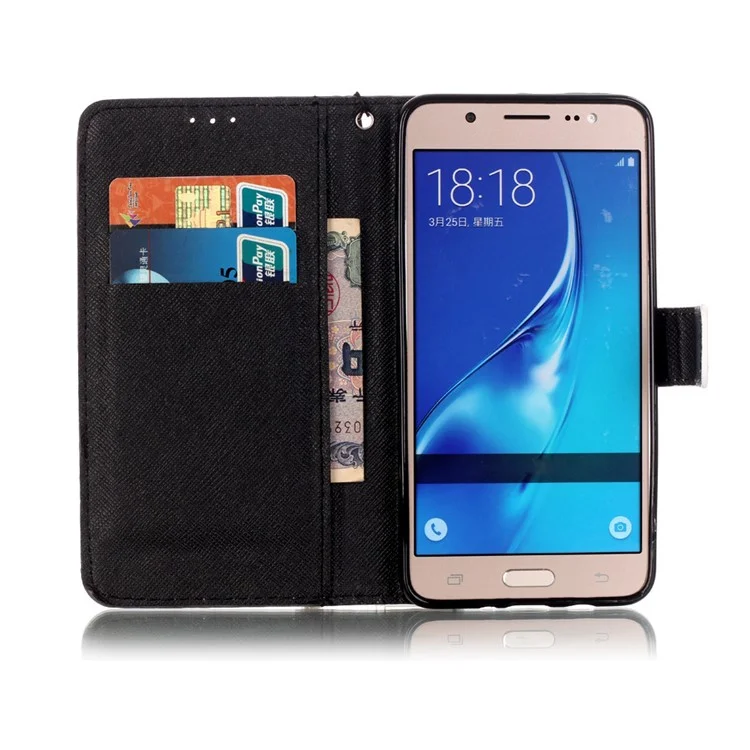 Patterned Wallet Leather Stand Case for Samsung Galaxy J5 (2016) J510 - Tribal Pattern and Feather