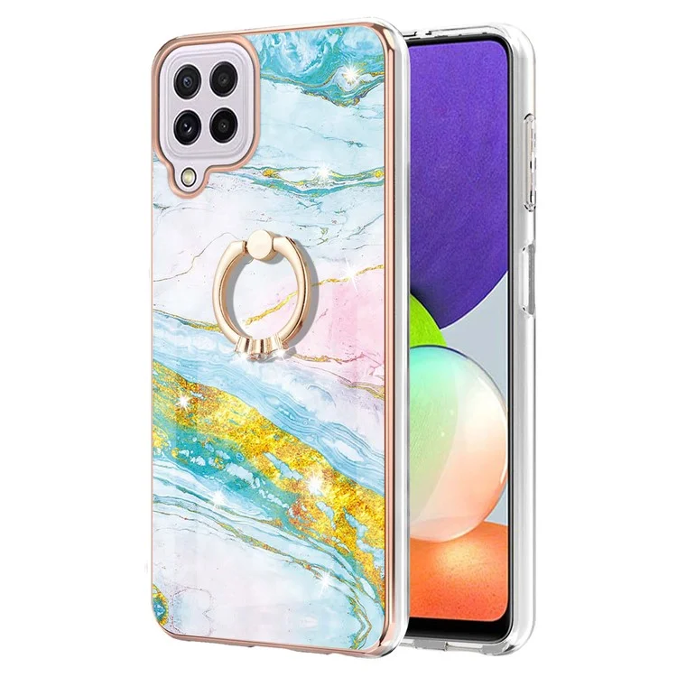 Diseño de Kickstand TPU Flexible TPU Marco de Electroplatación IMD Patrón de Mármol Case de Teléfono IML Para Samsung Galaxy A22 4G (versión de la Ue)/m32 (versión Global) - Verde 004