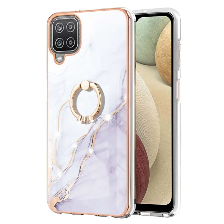 Cadre anti-collision en électrodéposition IMD IML Coque de téléphone à motif marbre pour Samsung Galaxy A12 - Blanc 006