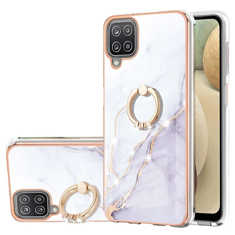 Cadre anti-collision en électrodéposition IMD IML Coque de téléphone à motif marbre pour Samsung Galaxy A12 - Blanc 006