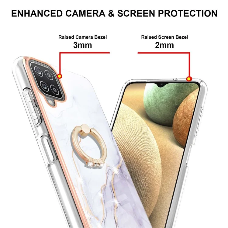 Cadre anti-collision en électrodéposition IMD IML Coque de téléphone à motif marbre pour Samsung Galaxy A12 - Blanc 006