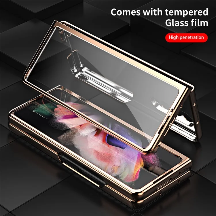 Cadre de Vaporisation sous Vide Carbone Fibre Texture Cuir PU Boîtier PC avec Film Écran pour Samsung Galaxy Z Fold3 5G - Gris