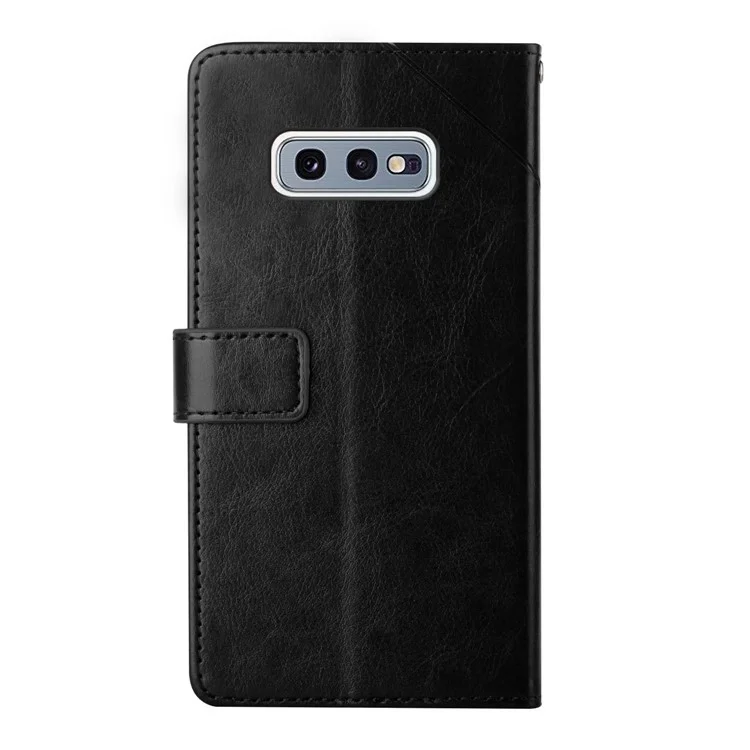 Imprinting Y-shaped Line Anti-drop Protection Wallet Stand Leather Phone Case Cover for Samsung Galaxy S10e - Black