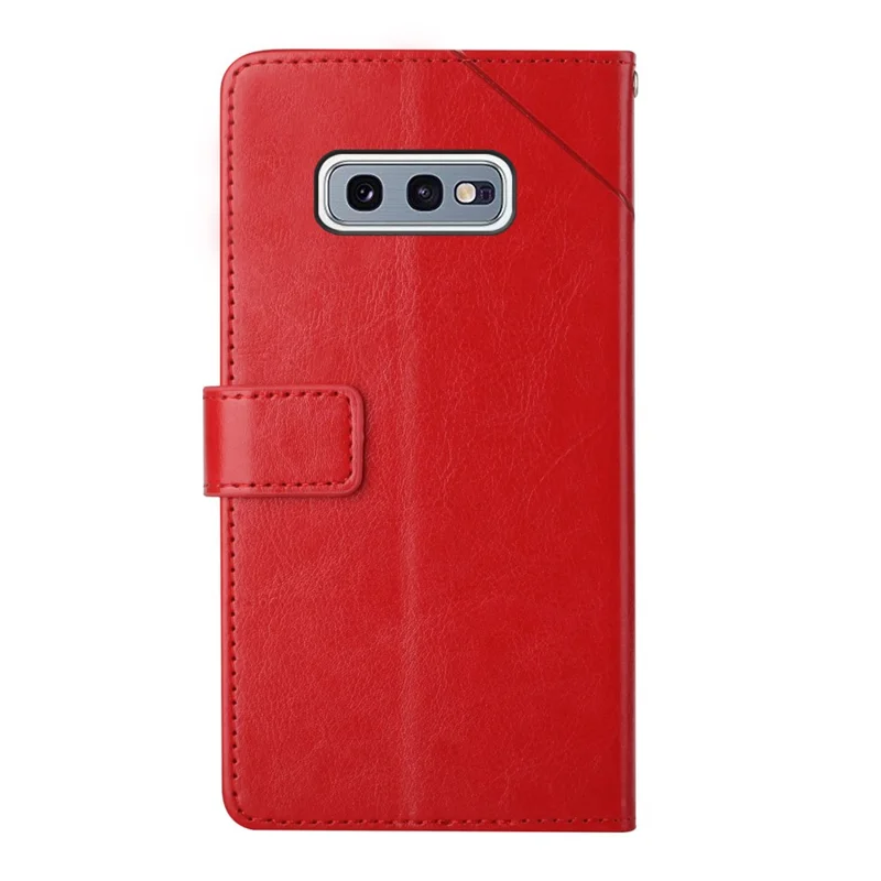Imprinting Y-shaped Line Anti-drop Protection Wallet Stand Leather Phone Case Cover for Samsung Galaxy S10e - Red