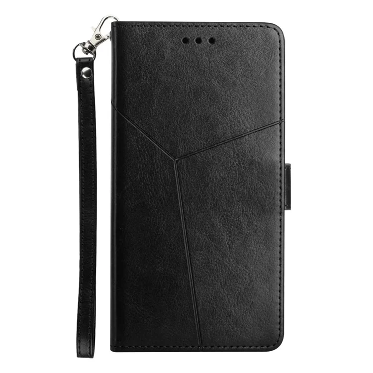 Y-shaped Line Imprinting Shock-absorbed PU Leather Phone Wallet Shell Stand Cover for Samsung Galaxy S20 Plus 4G/5G - Black