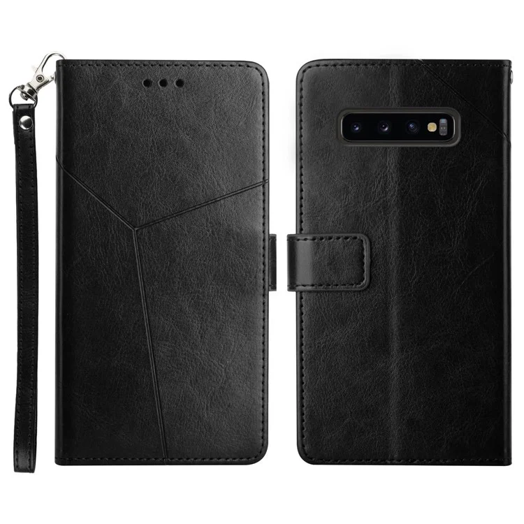 Y-förmige Linie Prägen Magnetverschluss PU Lederständer Telefon Hülle Brieftasche Für Samsung Galaxy S10 4g - Schwarz