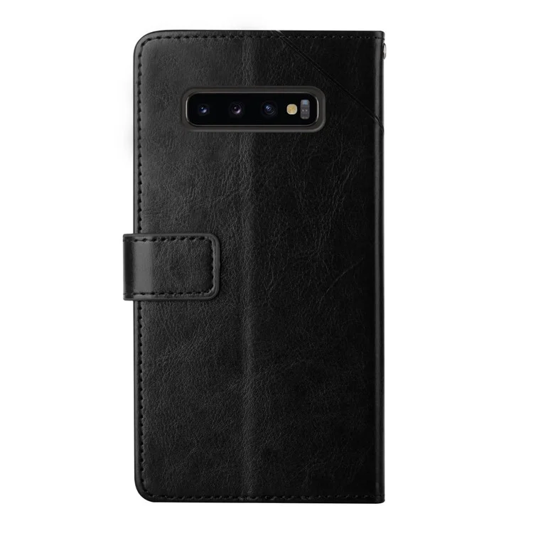 Y-förmige Linie Prägen Magnetverschluss PU Lederständer Telefon Hülle Brieftasche Für Samsung Galaxy S10 4g - Schwarz