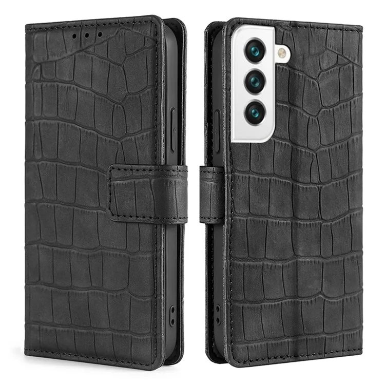 Supporting Stand Design Crocodile Texture Wallet Leather Case Anti-drop Phone Cover Shell for Samsung Galaxy S22 5G - Black
