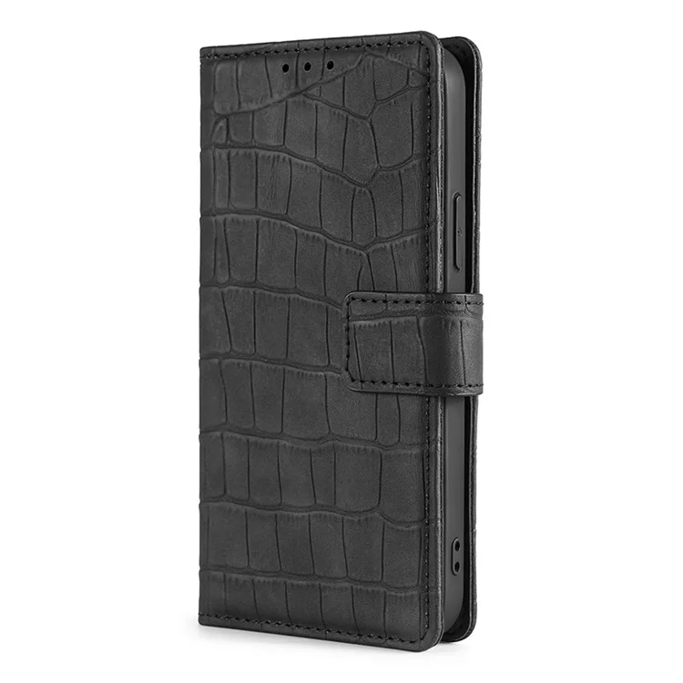 Supporting Stand Design Crocodile Texture Wallet Leather Case Anti-drop Phone Cover Shell for Samsung Galaxy S22 5G - Black