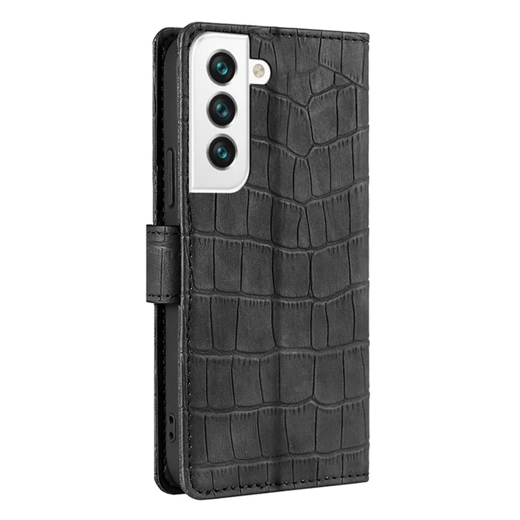 Supporting Stand Design Crocodile Texture Wallet Leather Case Anti-drop Phone Cover Shell for Samsung Galaxy S22 5G - Black