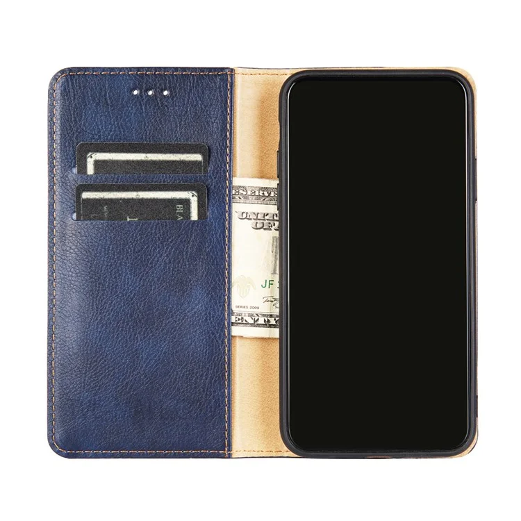 Wallet Design Solid Color Supporting Stand Auto-absorbed Leather Phone Case Shell for Samsung Galaxy S22 Ultra 5G - Blue