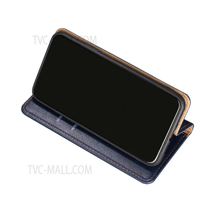 Wallet Design Solid Color Supporting Stand Auto-absorbed Leather Phone Case Shell for Samsung Galaxy S22 Ultra 5G - Blue