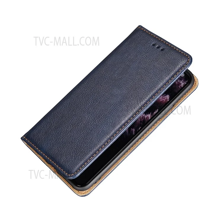 Wallet Design Solid Color Supporting Stand Auto-absorbed Leather Phone Case Shell for Samsung Galaxy S22 Ultra 5G - Blue