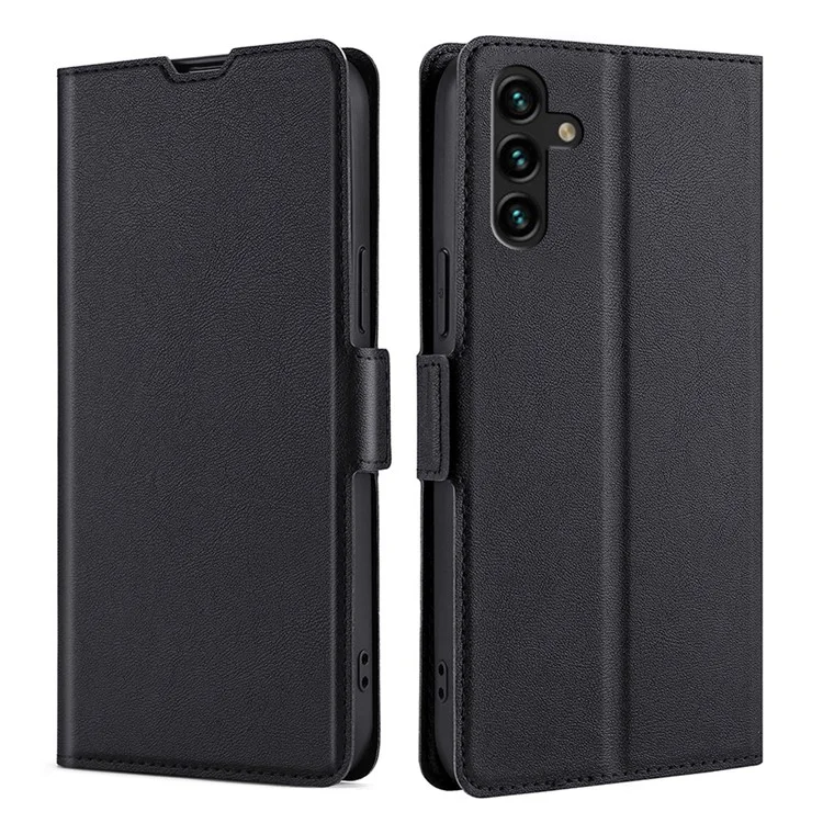 Coque de protection en cuir avec support flip et fente pour carte, fermeture magnétique latérale, ultra-fine, pour Samsung Galaxy A13 5G / A04s 4G (164,7 x 76,7 x 9,1 mm) - Noir