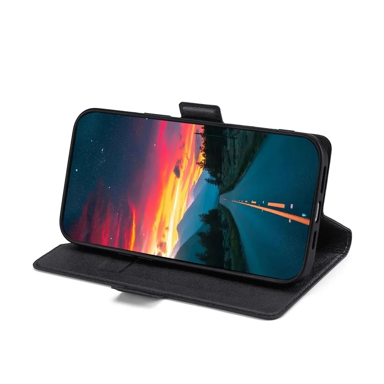 Coque de protection en cuir avec support flip et fente pour carte, fermeture magnétique latérale, ultra-fine, pour Samsung Galaxy A13 5G / A04s 4G (164,7 x 76,7 x 9,1 mm) - Noir