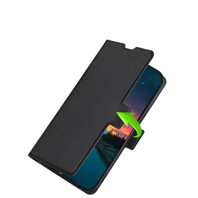 Coque de protection en cuir avec support flip et fente pour carte, fermeture magnétique latérale, ultra-fine, pour Samsung Galaxy A13 5G / A04s 4G (164,7 x 76,7 x 9,1 mm) - Noir