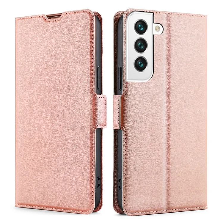 Custodia in pelle ultra sottile con slot per schede, chiusura magnetica a 360 gradi e supporto per Samsung Galaxy S22 5G - Rose Gold