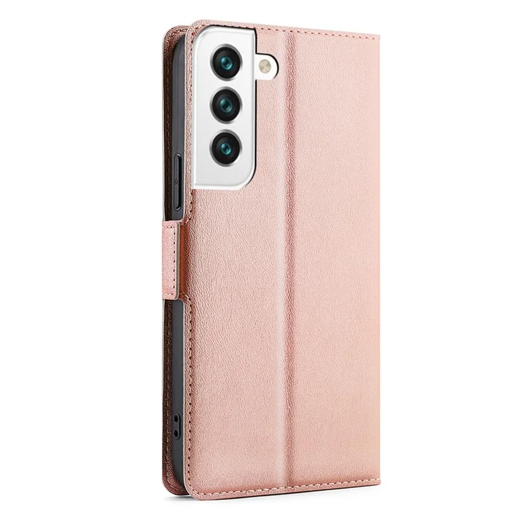 Custodia in pelle ultra sottile con slot per schede, chiusura magnetica a 360 gradi e supporto per Samsung Galaxy S22 5G - Rose Gold