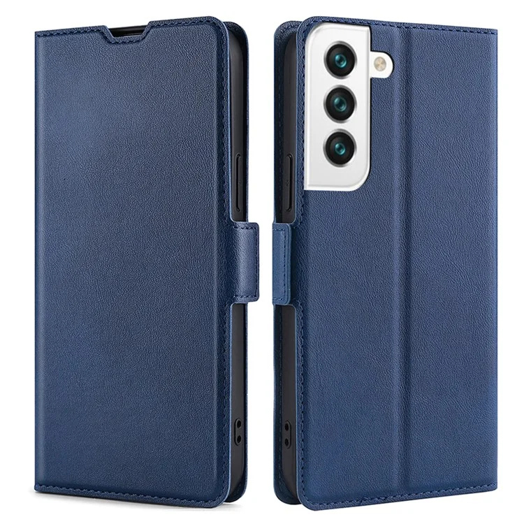 Side Magnetic Closure Ultra-thin Leather Phone Card Slot Stand Cover Impact Buffer Case for Samsung Galaxy S22+ 5G - Blue