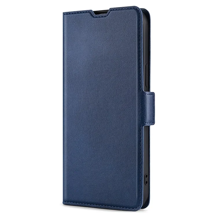 Side Magnetic Closure Ultra-thin Leather Phone Card Slot Stand Cover Impact Buffer Case for Samsung Galaxy S22+ 5G - Blue