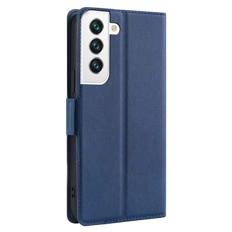 Side Magnetic Closure Ultra-thin Leather Phone Card Slot Stand Cover Impact Buffer Case for Samsung Galaxy S22+ 5G - Blue