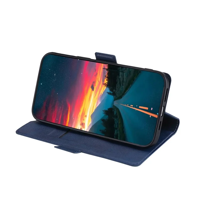 Side Magnetic Closure Ultra-thin Leather Phone Card Slot Stand Cover Impact Buffer Case for Samsung Galaxy S22+ 5G - Blue