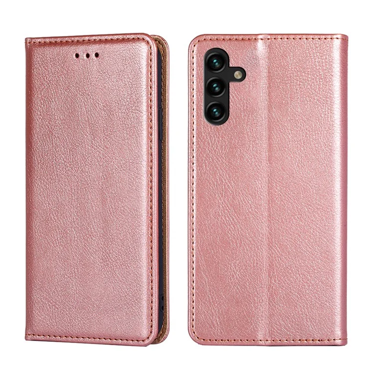 Solid Color Wallet Stand Auto-absorbed Leather Phone Case Shell for Samsung Galaxy A13 5G / A04s 4G (164.7 x 76.7 x 9.1 mm) - Rose Gold