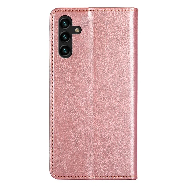 Solid Color Wallet Stand Auto-absorbed Leather Phone Case Shell for Samsung Galaxy A13 5G / A04s 4G (164.7 x 76.7 x 9.1 mm) - Rose Gold