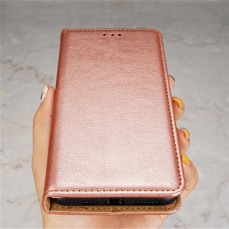 Solid Color Wallet Stand Auto-absorbed Leather Phone Case Shell for Samsung Galaxy A13 5G / A04s 4G (164.7 x 76.7 x 9.1 mm) - Rose Gold