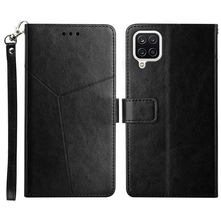 PU Leder Telefonhülle Stilvolle Y-förmige Linie Sprudel Wallet Shell Stand Cover Für Samsung Galaxy A22 4G (eu-version) - Schwarz