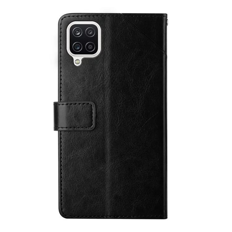 PU Leder Telefonhülle Stilvolle Y-förmige Linie Sprudel Wallet Shell Stand Cover Für Samsung Galaxy A22 4G (eu-version) - Schwarz