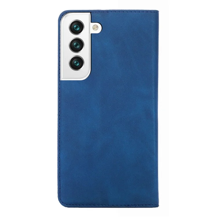 Skin-touch Auto Closing Leather Phone Case Cover with Card Holder for Samsung Galaxy S22 5G - Blue